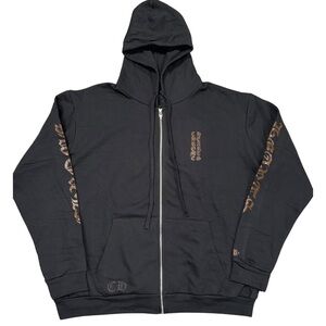 Authentic CHROME HEARTS Black Zip-Up Hoodie with Military green Graphics